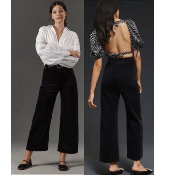 Anthropologie Maeve Black Wide-leg Corduroy High Rise Pants Size 25 - Picture 1 of 15